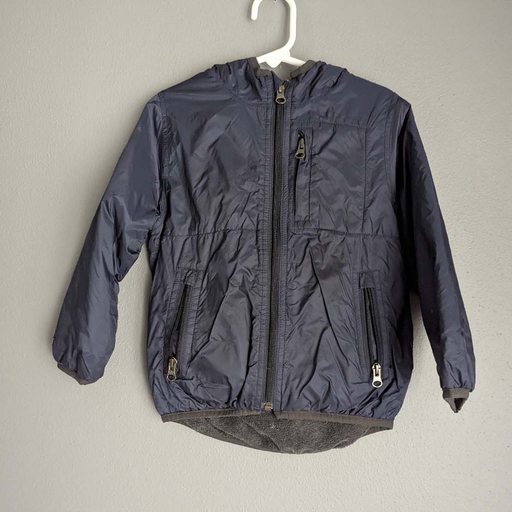 Gap Fleece Lined Full Zip Hooded Jacket Size 4T. Navy And Gray Toddler Jacket.